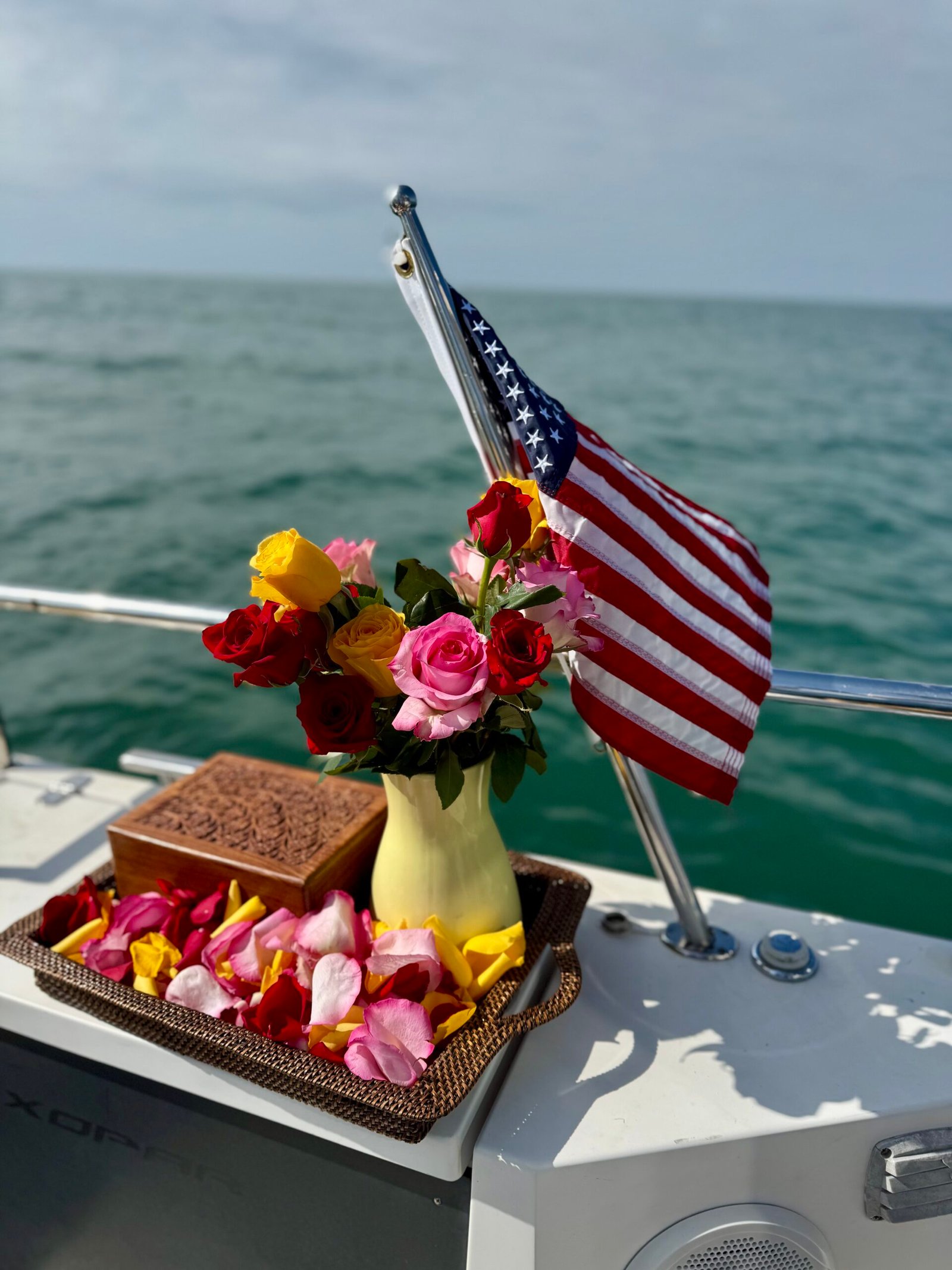 Unattended veteran memorial with USA Flag