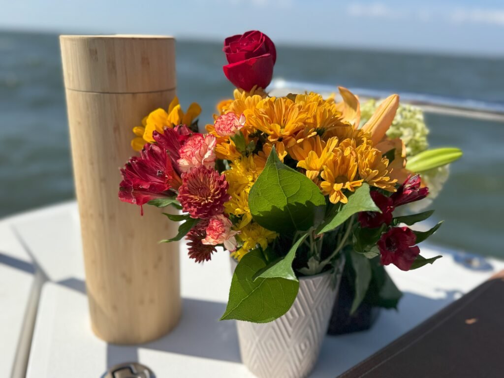 Biodegradable Urn with flowers for memorial